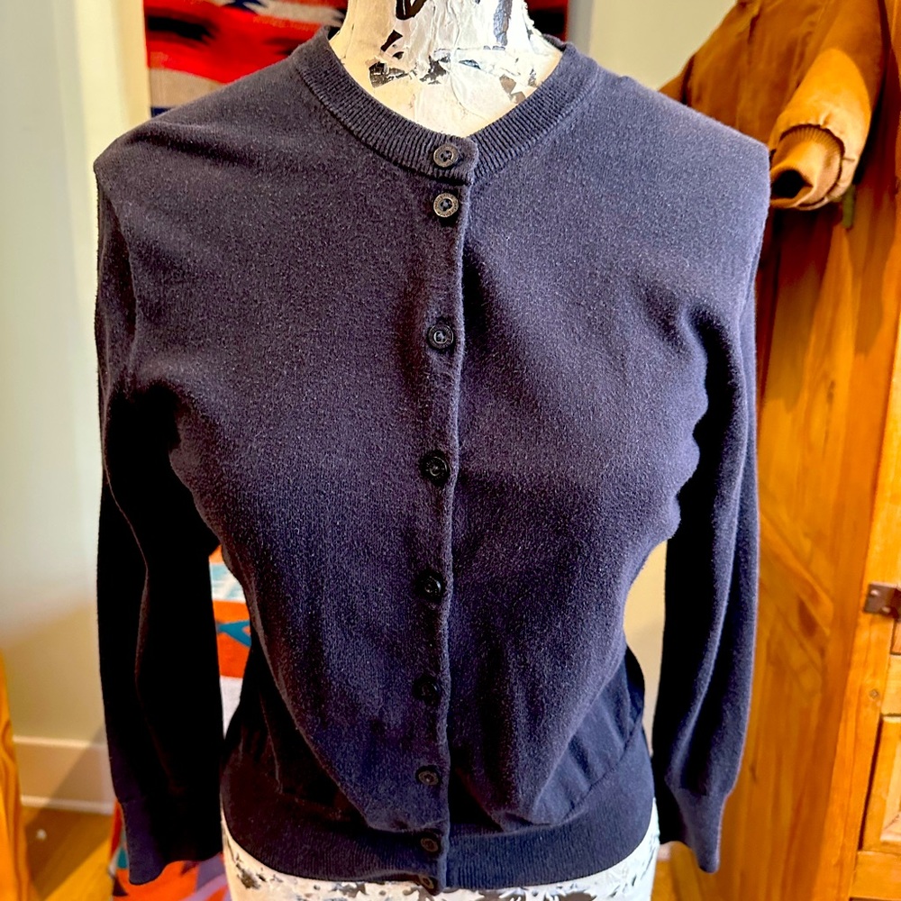 Patagonia S Black Cardigan Button Organic Cotton/Rayon 3/4 Sleeve Crew Neck